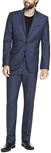Men's Business Handsome Blue Suit Lapel Blazer Jacket Tux Vest &amp; Trousers 2-Piece Suit Set S4 (Blue,36)