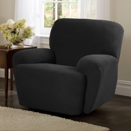 Maytex Stretch 4-Piece Pixel Recliner Slipcover, Charcoal | Soft Fabric - Charcoal