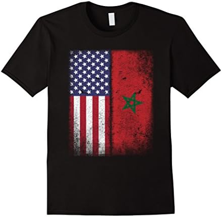 Mens Moroccan American Flag T-shirt Morocco Usa Tee 2XL Black