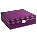 Mantello Two-Layer Lint Jewelry Organizer Box Storage Case with Lock, Purple