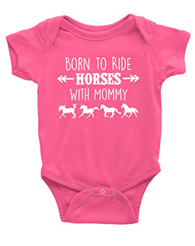 Born to Ride Horses with Mommy, Short Sleeve Horse Bodysuit, Baby Boy or Girl (12 Months, Raspberry)