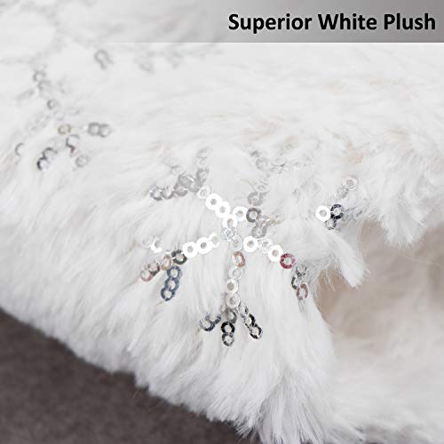 GMOEGEFT Snowy White Faux Fur Christmas Stocking with Sparkly Silver Snowflake Sequins, Xmas Sock Mantle Hanging Ornament, Holiday Decoration