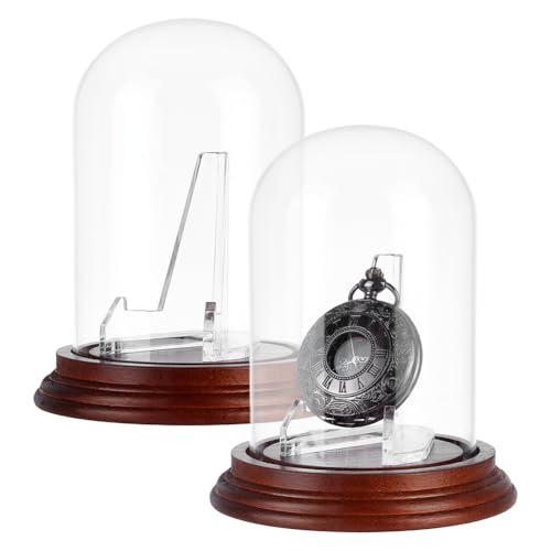 PH PandaHall 2pcs Large Watch Glass Display Dome, Decorative Watch Display Box Transparent Glass Display Showcase Protected Cabinet Rack for Pocket Watch Medals Collectibles Photos Ornaments