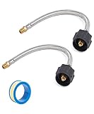 SHINESTAR 12inch Pigtail Stainless Braided RV Propane Hose Connector with Type 1 Connection - Acme x 1/4 Male NPT- 1feet, 2 Pack, Includes Thread Seal Tape