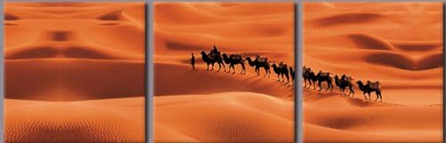 DigiArt Decor Golden Desert and Camels Ready to Hang 3 Panel Set Modern Wall Art Print Mounted on Fiberboards/Better Than Canvas Prints (12"x12"x0.4"(Each Panel) X3Panels)