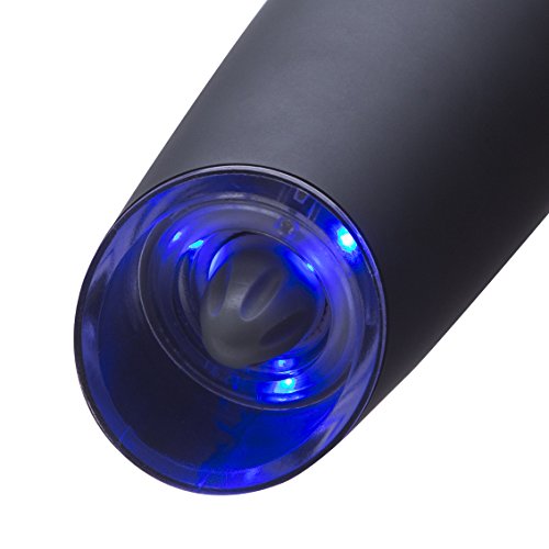Gravity Electric Pepper Grinder or Salt Grinder Mill with Adjustable Coarseness Ceramic Mechanism, Automatic Operation, Battery Powered with Blue LED Light, Matte Black by CHEW FUN - Thumbnail 3
