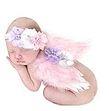 PGXT Feather Angel Wings Rhinestone Headband Set Baby Chiffon Flower Headband Hair Accessories Newborn Photo Prop Costume