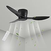 Duclsaty 40 Inch Black Ceiling Fans No Light, Flush Mount Ceiling Fan 3 Blade 6-Speed Modern Timer with Remote Control, Noiseless Reversible Ceiling Fan for Living Room Bedroom,DC Motor