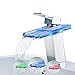 ROVATE Bathroom Sink LED Glass Faucet, RBG 3 Colors Changing Light Waterfall Spout Single Hand Single Hole Mixe Tap/Faucet Deck Mount on Sink, Polished Chrome