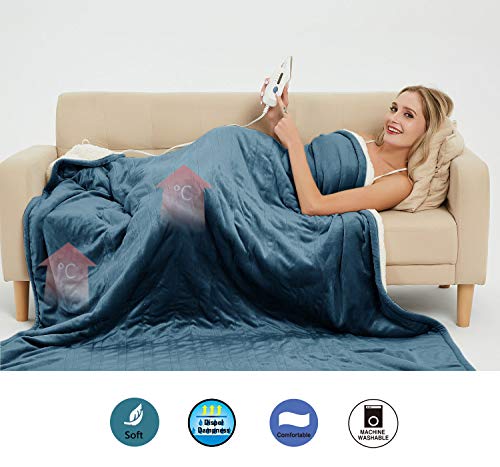 MARQUESS Electric Blanket Micro Plush Sherpa and Reversible Heated Throw Flannel Washable Comfortable Blanket with 4 Heat Settings/Safety 4 Hours Auto-Off Controller (Navy Blue, 50 x 60)