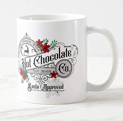 Vixar The North Pole Hot Chocolate Co. Christmas Coloured Mug Cup Novelty Office Birthday Christmas Coffee Gift Tea Present (White)