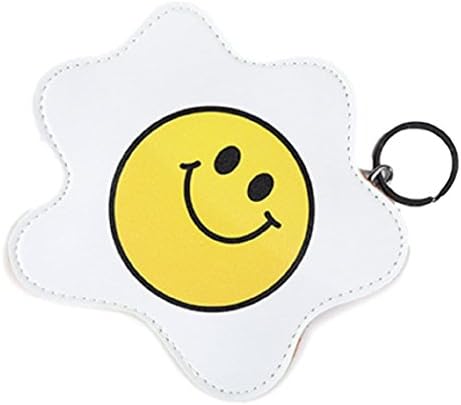 Fun Yellow/White Round Smiley Fried Egg Coin Purse with Key Ring and Zipper Pocket