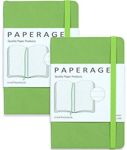 2-Pack Pocket Notebook Journal Notepad Small, College Ruled, 3.6" x 5.5", Faux Leather Soft Cover Mini Journal, 100 GSM Thick Paper, Inner Pocket (Green Lined)
