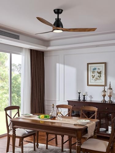 Newday DC Motor Ceiling Fan with LED Lighting Remote Control Quiet, 132 cm Ceiling Fan Woody with Lamp, Ceiling Fans with Light Dimmable, 3 ABS Blades for Bedroom, Living Room