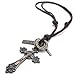 KONOV Vintage Style Celtic Cross Pendant Leather Cord Necklace Chain, for Mens
