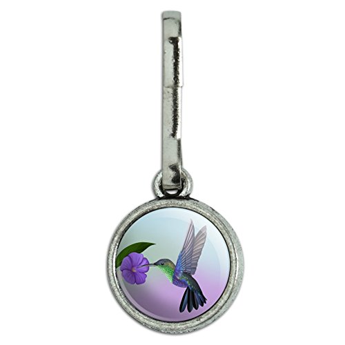 Hummingbird Crowned Woodnymph Purple Violet Antiqued Charm Clothes Purse Suitcase Backpack Zipper Pull Aid