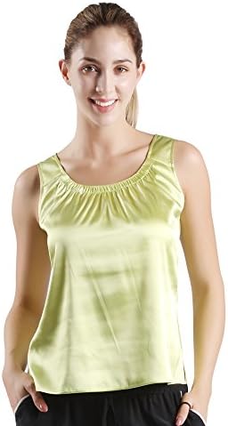Tank Top for Women, DEMOISELLE Women's Nightgowns Sleepwear Satin Pajama Cami Set Sexy Tank Tops Yellow Size L