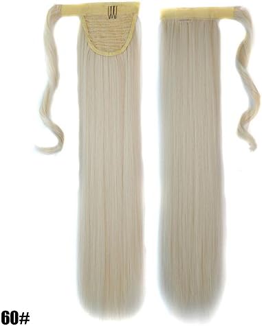 23" Long Straight 60# Blonde Platine Clip In Hair Extensions Wrap Around Ponytail Wig