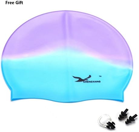 CHUANGKE Silicone Adult Swim Cap - Wrinkle-Free, Swimming Caps with Free Nose Clip &amp; Ear Plugs for Men &amp; Women- Best Swim Cap for Long Thick Curly Hair-That Keeps Hair Dry &amp; Doesn't Leak (Color 15)