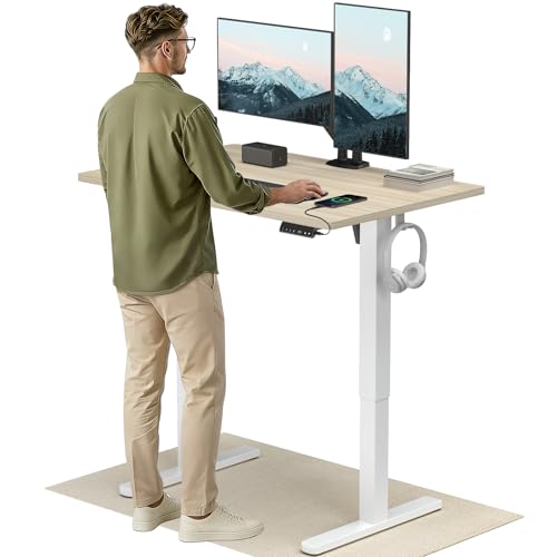 HUANUO Höhenverstellbarer Schreibtisch 140x80cm USB-C&USB-A Ladeanschl