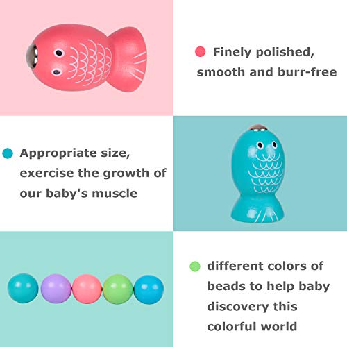Rolimate Fishing Game Wooden Magnet Fishing Toy Montessori Developmental Preschool Toy Color Recognition, 10 Fishes Beads Fishing Pole Clamp Chopsticks, Birthday Gift for 3 4 5+ Years Boy Girl Toddler - Thumbnail 4