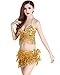 ZLTdream Women's Belly Dance Costume Bra Top with Chest & Hip Scarf with Fringe