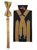 Spencer J's Men's X Back Suspenders & Bowtie Set Verity of Colors (Gold)