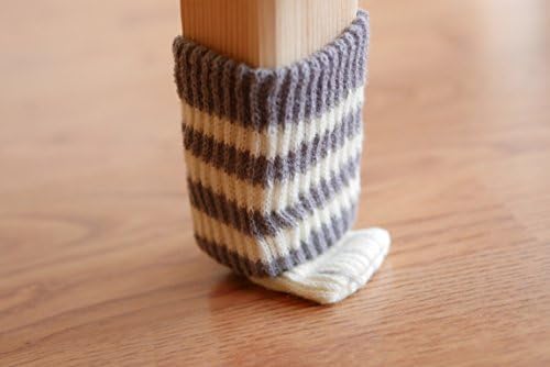 16PCS (4 Sets) Chair Socks Floor Protector Cute Cat Paw Furniture Socks For Carpet Wood BambooTiles Floors Table Leg Pads Knitting Wool Scratches and Noises Free (Dark Gray Stripes)