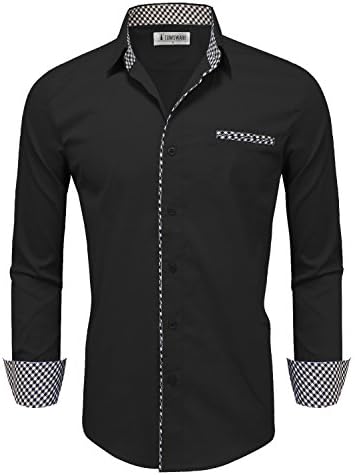 Tom's Ware Men's Slim Fit Long Sleeve with Checkered Buttons Shirts
