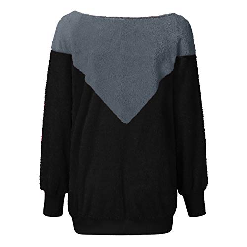 Tsmile Women Long Sleeve Sweater Round V-Neck Warm Solid Fuzzy Fluffy Fleece Fit Pullover Winter Tops Sweatshirt