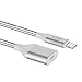 Lightning 8 Pin Extension Cord, Braided 8 Pin Extender Dock Cable for iPhone 5,5S,6, 6S, 7, 8, X, iPad; Pass Video, Data, Audio to Docking Station and Car Audio System (2ft, Silver)