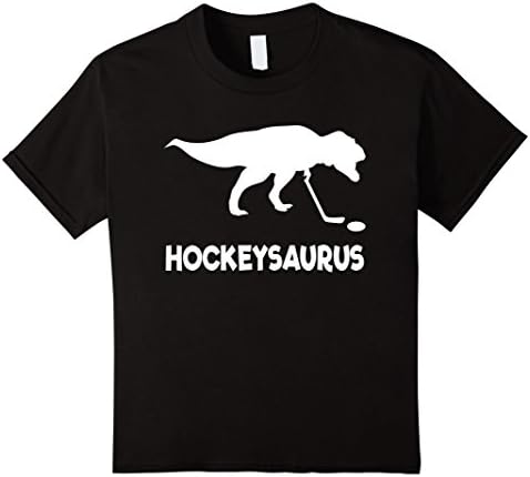 Kids Funny Hockey Dinosaur T-Shirt Gift (Hockey Shirt) 4 Black