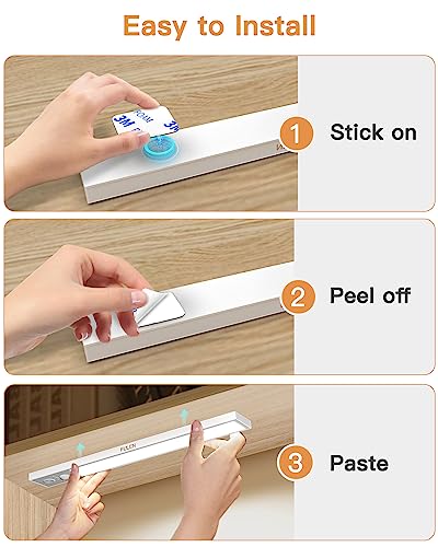 FULEN Under Cabinet Lights,3 Pack Motion Sensor Closet Lights,2500mAh Rechargeable Battery Operated Cabinet Lighting,Stick-On LED Closet Light,Wireless Indoor Lights Bar for Kitchen,Closets,Cabinet