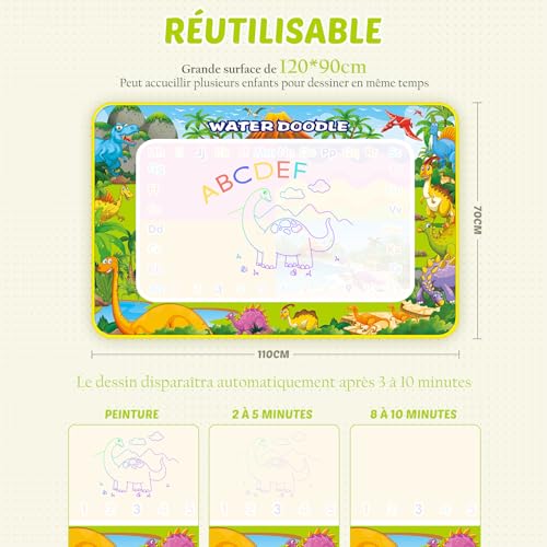Children's Gift 1-3 Years – Water Drawing Mat 110 x 70 cm, Baby Toy 1 2 3 Years, Educational Toys for Children, Giant Colouring Pages Painting Mat Gift for Boys and Girls