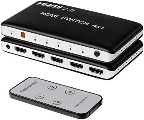 Kntiwiwo HDMI Switch 4x14K 60HZ with Remote Control 4 in 1 Out HDMI Splitter Connect to Game Box DVD Player Support 3D and Ultra HD Resolution