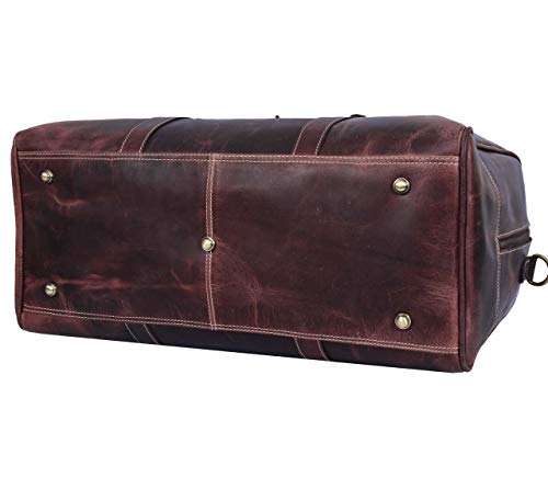 Leather Travel Duffle Bag | Gym Sports Bag Airplane Luggage Carry-On Bag By Aaron Leather (Walnut)