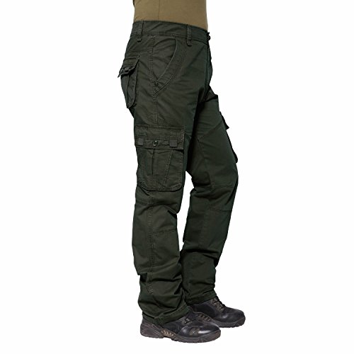 EKLENTSON Men's Work Pants Straight-Fit Outdoor Tactical Cargo Big and Tall Army Green