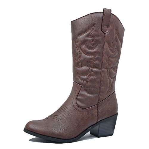 West Blvd Miami Cowboy Western Boots, Brown Pu, 8.5