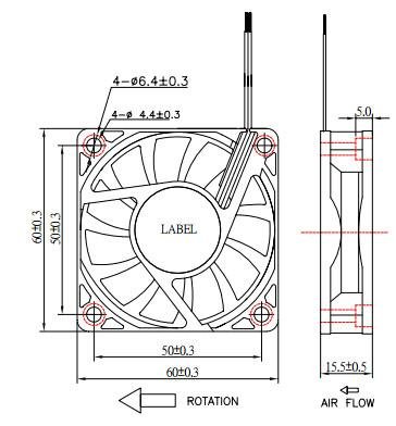 Everflow 60x15mm 12 volt Med speed 3 Pin fan #R126015BM