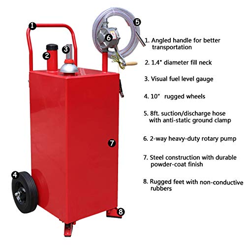 Fashine 30-Gallon Gas Caddy Fuel Tank, Portable Storage Tank Transfer Fuel Caddy, 30 Gallons Capacity, Red(US Storage)