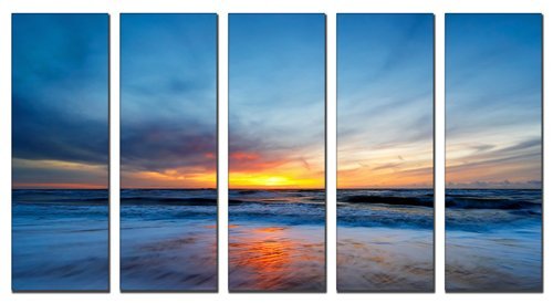 Vibrant Canvas Prints Sunset beach print on canvas, beach canvas prints, sunset ocean print, seascape canvas designs, framed 5 panel print, sunset wall art