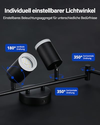 Leselux LED Ceiling Spotlight 6 Bulbs, Modern Ceiling Light Spotlight, Black, Ceiling Light Spotlights, Swivelling, Metal Spotlight Bar Ceiling Spotlight GU10 for Living Room, Bedroom, Kitchen (Bulb Not Included)