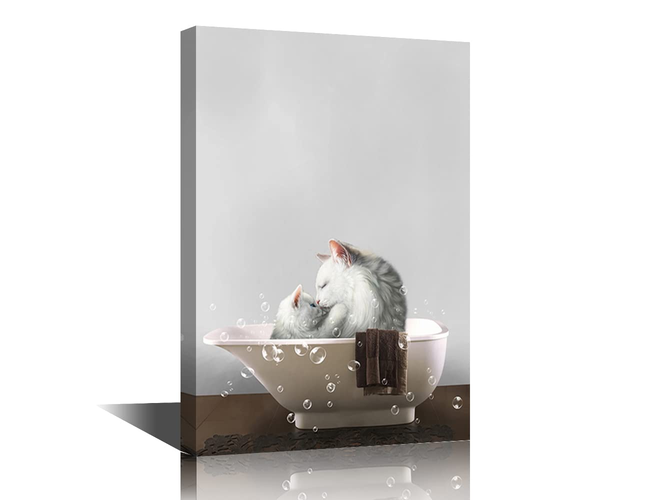 TISHIRON Funny Cat Bathroom Decor Canvas Framed Farm Poster Wall Art Retro Bathtub Vintage Accessories Home Farmhouse Decoration Ready to Hang - 24''W x 16''H