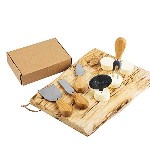 Set of 12, Wood Handle Cheese Knives with Cheese Markers and Soapstone Chalks, findTop 4 Pieces Cheese Slicer Cheese Cutter, 6 Pieces Natural Slate Cheese Labels, 2 Pieces Soapstone Chalks