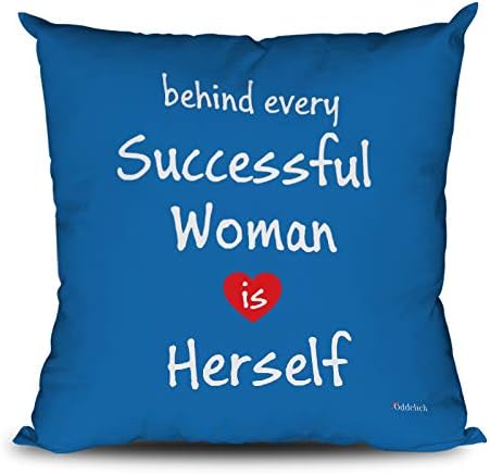 ODDCLICK Behind Every Successful Woman is Herself Satin Cushion with Filler for Sister, Daughter, Niece, Girlfriend, Wife, Mother, Aunt On Birthday, Seasonal Greetings, Women's Day (Blue, 12x12Inch)