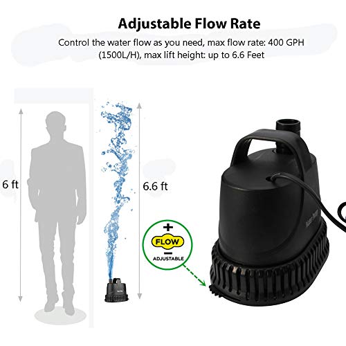 MQ 400 GPH Submersible Water Pump with Handle (25W), Ultra Quiet Pump with 6.9 ft High Lift, Fountain Pump with 3 Nozzles for Fish Tank, Pond, Aquarium, Hydroponics - Thumbnail 5