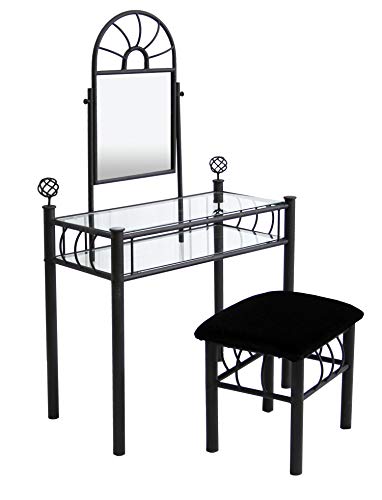 Home Source Industries 200-6032 Vanity with Upholstered Bench, Black - Thumbnail 3