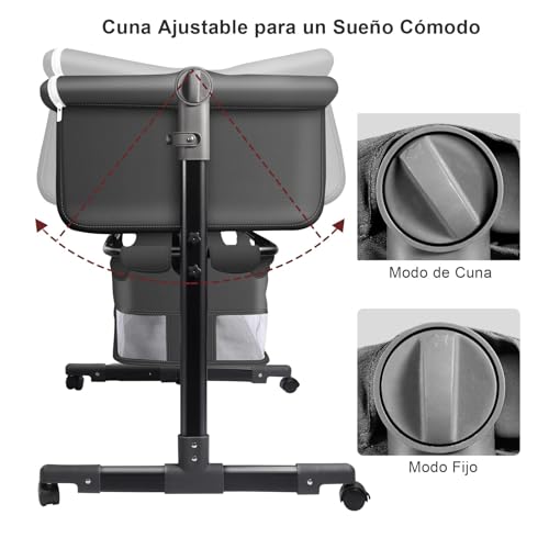 LICBOX Cuna Colecho, Catres con Cesta de Almacenamiento Grande, Mesas de Pañales, Colchones, Mosquiteras, Ruedas Giratorias de 360 Grado, Altura Ajustable, Cuna Portatil Bebe Fácil de Monta