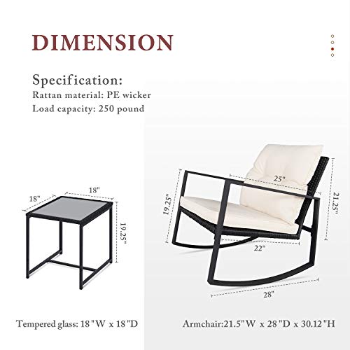 SUNCROWN-Outdoor-3-Piece-Rocking-Bistro-Set-Black-Wicker-Furniture-Two-Chairs-with-Glass-Coffee-Table-Beige-Cushion