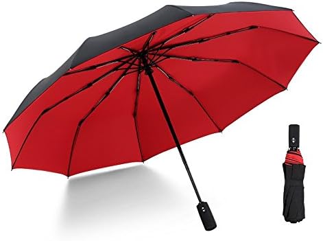 AODINI Travel Umbrella, Automatically Opens/Closes 10 Ribs Extra Large Double Layer Outdoor Windproof Golf Umbrella,UV Protection Compact Folding Short Umbrellas (Black)